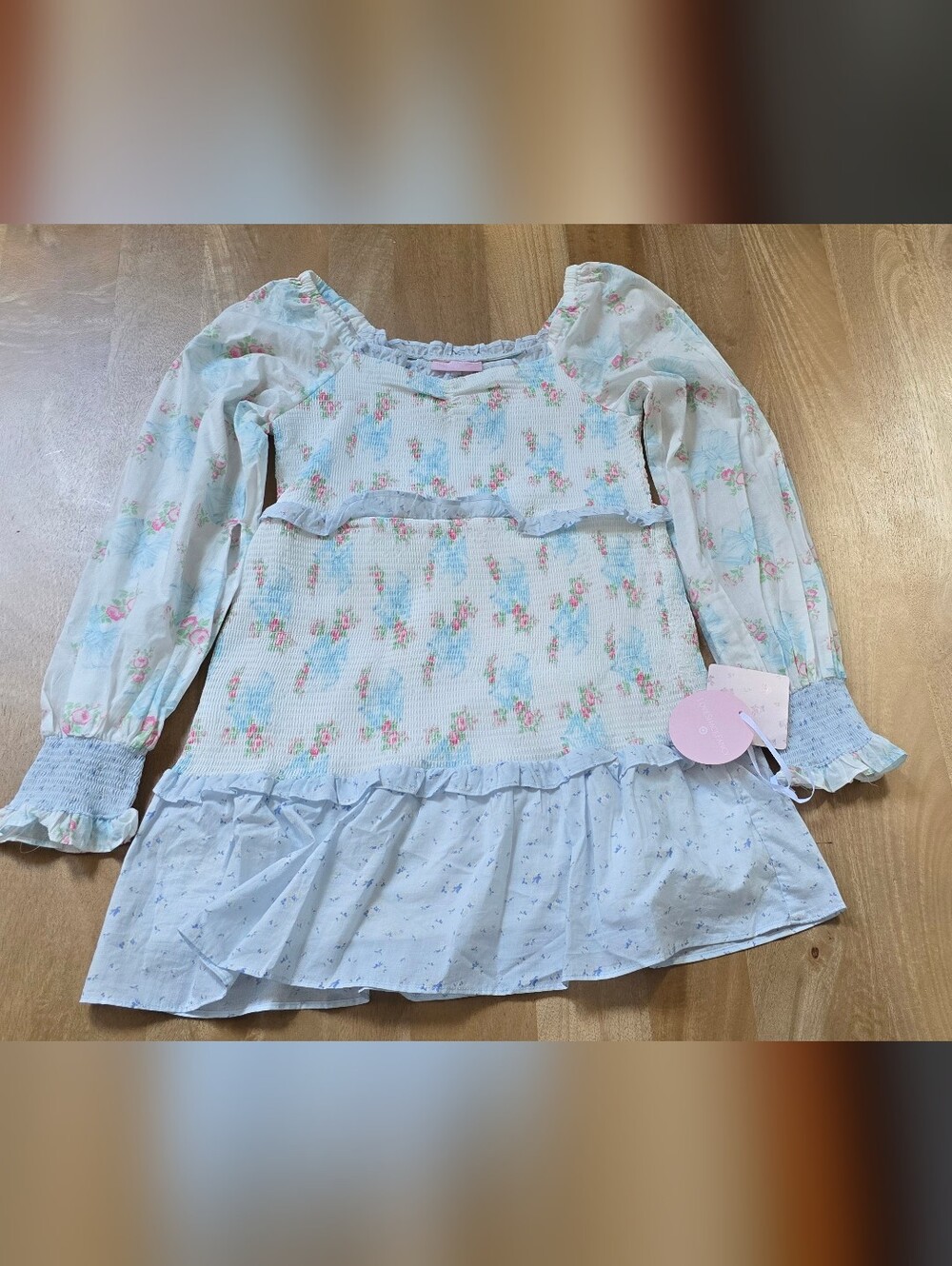 LoveShackFancy Target Girls 16 Blue Floral Smocked Top Fits Women XS NWT
